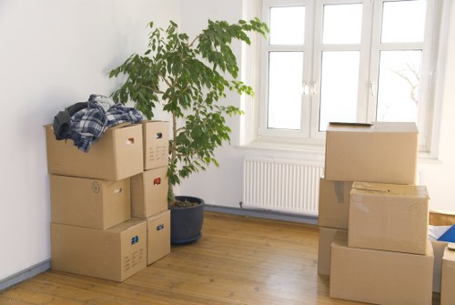 Cardboard and packaging separated for recycling at a local move